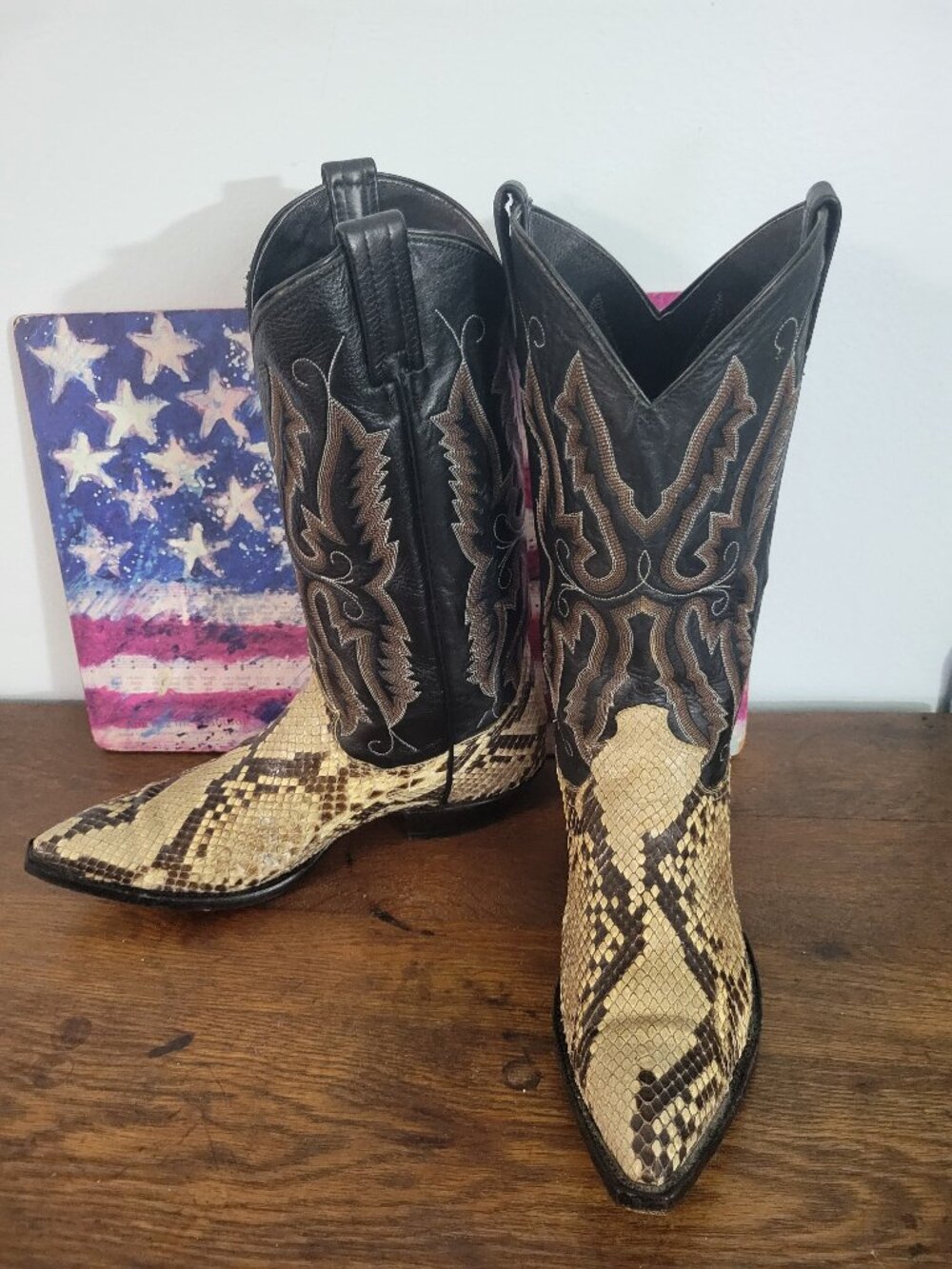 Panhandle Vintage Snakeskin and Black Leather Western Cowboy Boots Barely Worn - Picture 6 of 9